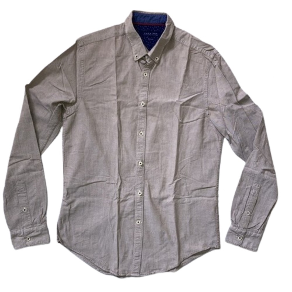 ZARA MAN button down shirt khaki long sleeve slim fit medium